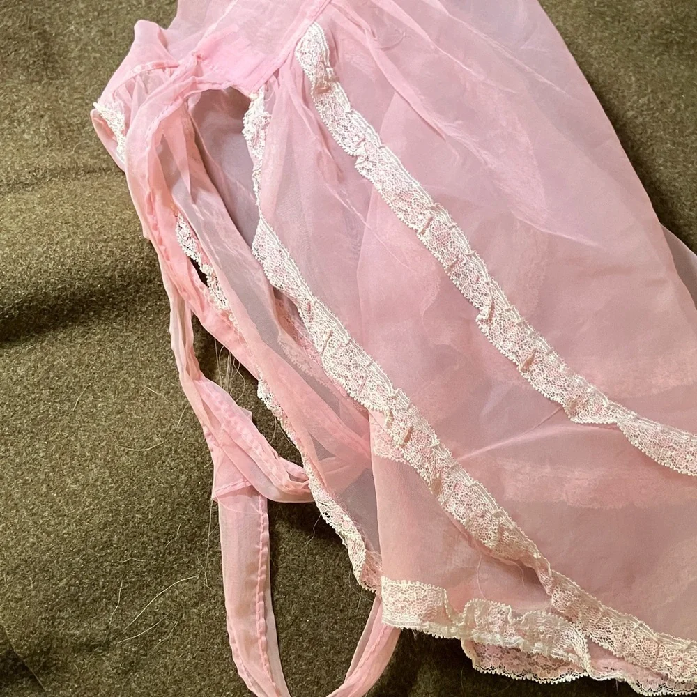 Vintage sheer apron with lace embellishments 1950’s 1940’s hand made